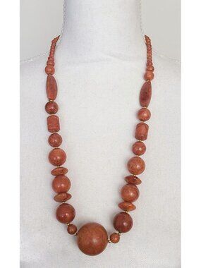 LS Earth Coral Beaded Necklace 28" L.